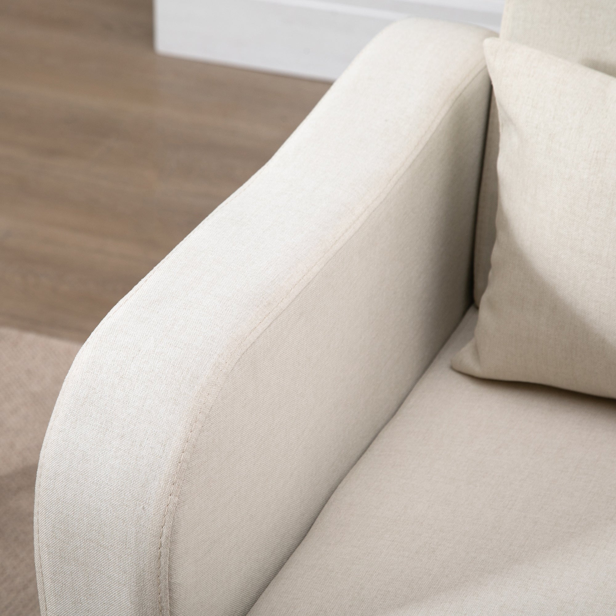 HOMCOM Accent Chair, Linen-Touch Armchair with Pillow, Upholstered Leisure Lounge Sofa for Living Room, Club Chair with Rubber Wooden Frame, Cream